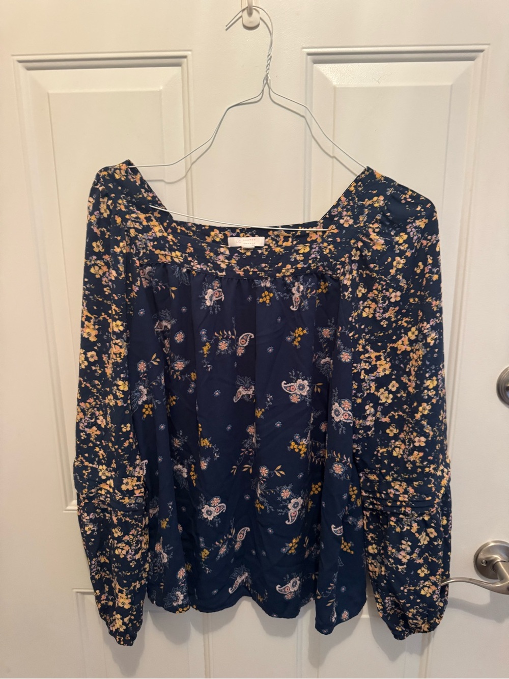 new directions Navy Floral Long-Sleeve Blouse-XL